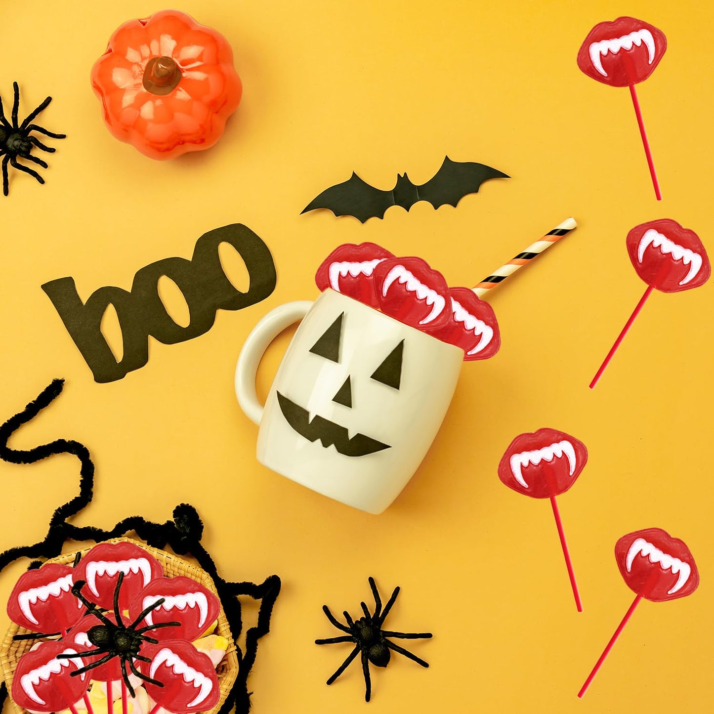 Fruidles Vampires Fangs Tattoo Lollipops – Bulk Candy Pack for Halloween Birthday Party Favors and Trick-or-Treat Bowls