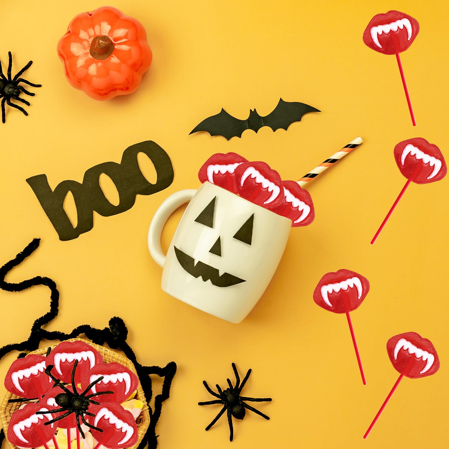 Fruidles Vampires Fangs Tattoo Lollipops – Bulk Candy Pack for Halloween Birthday Party Favors and Trick-or-Treat Bowls