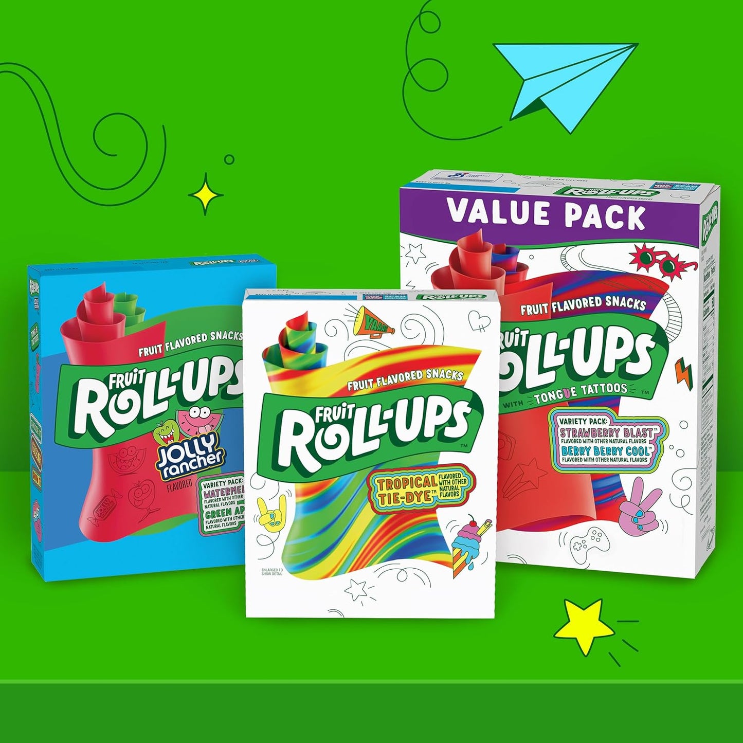 Fruit Roll-Ups Tropical Tie-Dye Rolls – 10-Count Bulk Snack Pack for Kids' Birthday Goodie Bags
