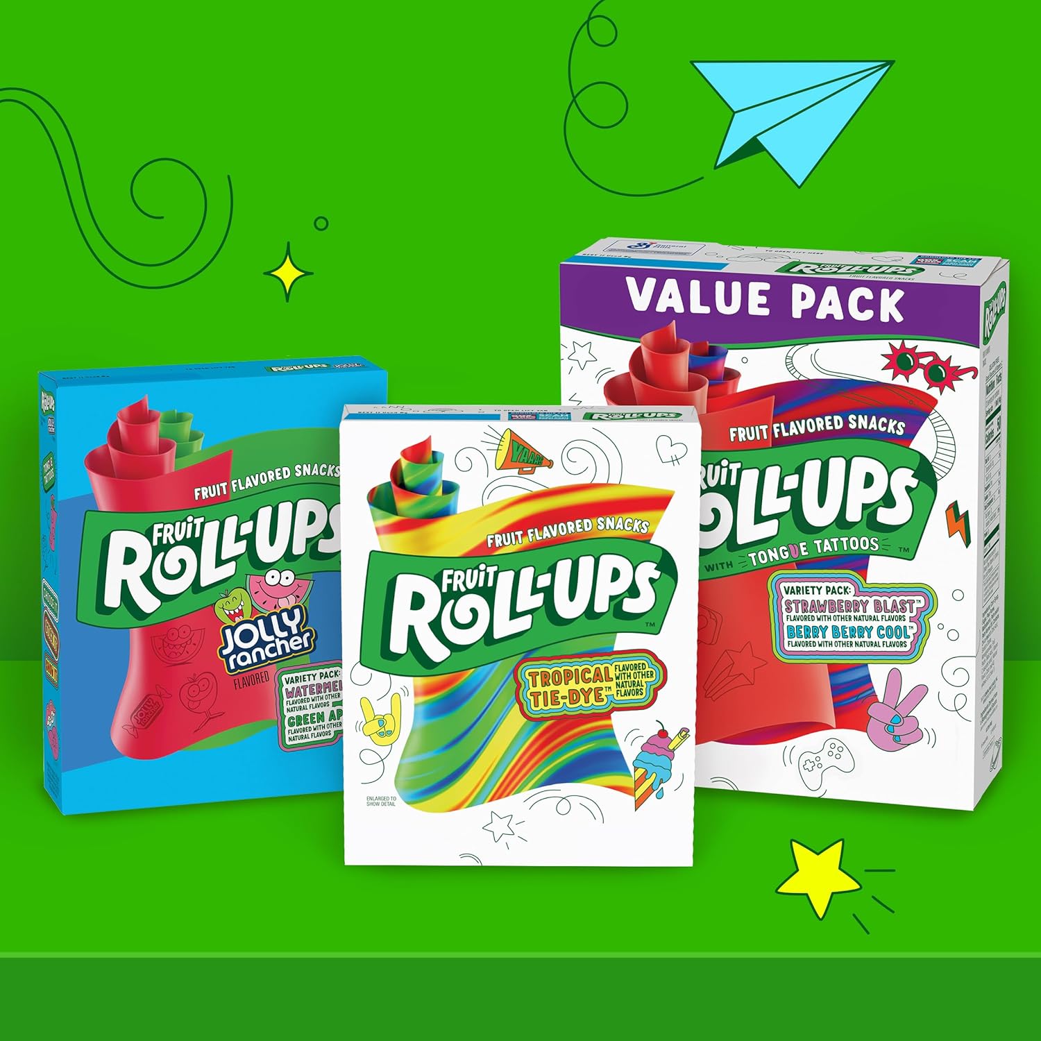 Fruit Roll-Ups Tropical Tie-Dye Rolls – 10-Count Bulk Snack Pack for Kids' Birthday Goodie Bags