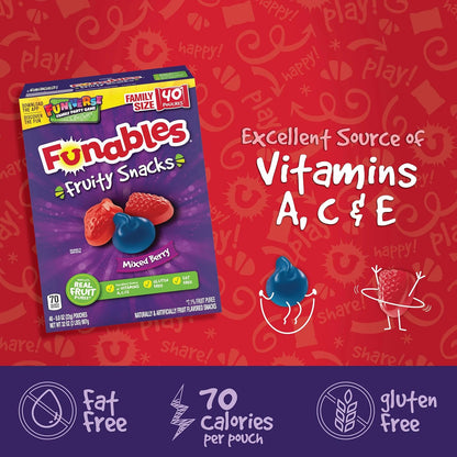 Funables Fruity Snacks, Individually Wrapped Mixed Berry Snack for Office Pantry and Meeting Room