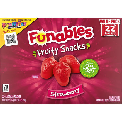 Funables Mess-Free Strawberry Gummy Snacks for Movie Theaters & Long Drives, 22 Count