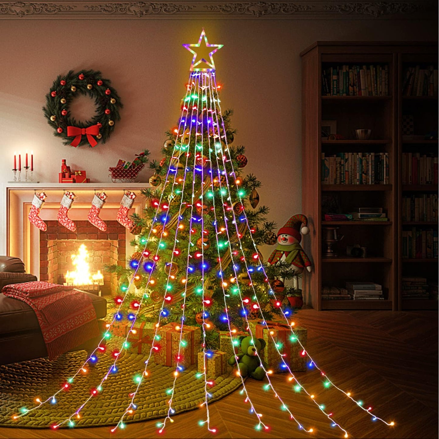 FUNIAO Heavy Duty Outdoor Christmas Lights, Waterproof Waterfall Star String Lights 11.5ft for Eaves, Garden Tree and Walkway