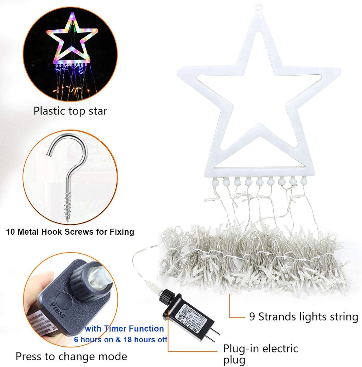 FUNIAO Heavy Duty Outdoor Christmas Lights, Waterproof Waterfall Star String Lights 11.5ft for Eaves, Garden Tree and Walkway