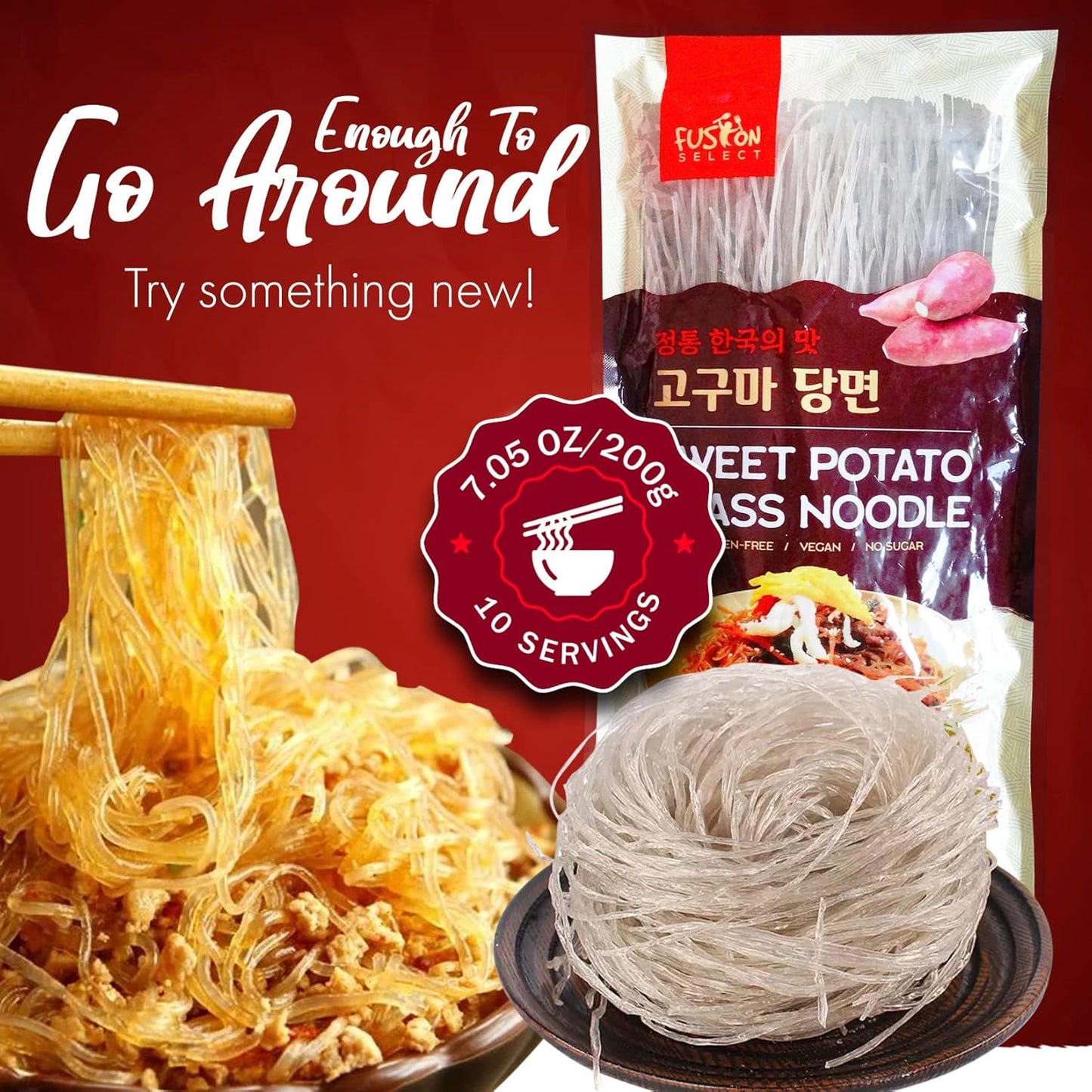Fusion Select Sweet Potato Glass Noodles – Calorie-Conscious Noodle Bowl Base for Weekly Reset Meals, Gluten-Free