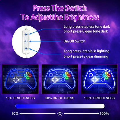 Gaming Neon Light – Valentine's and Birthday Present for Gamer Boyfriend or Husband, Bedroom Wall Decor with Brightness Control