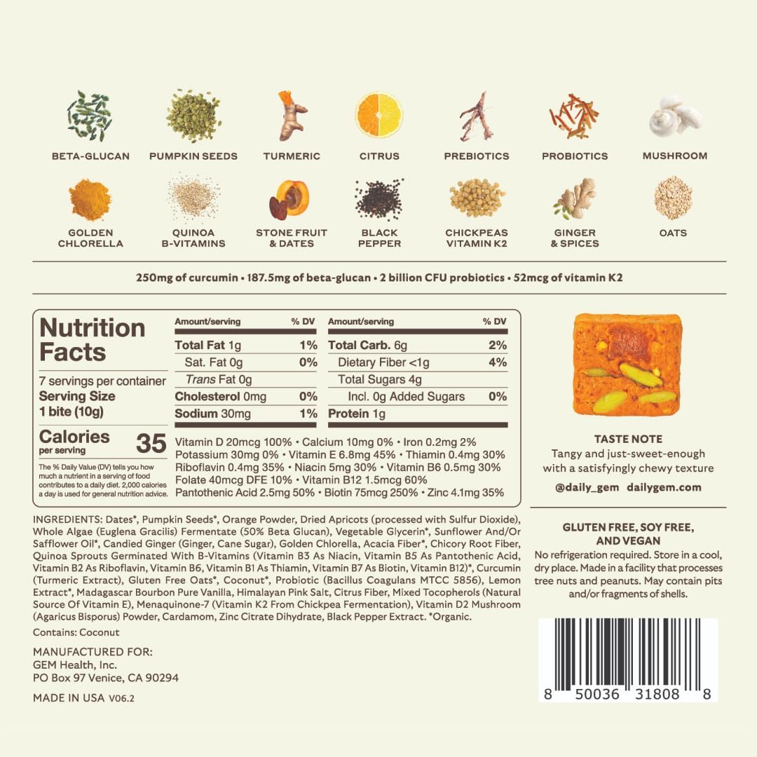 GEM Daily Bites – Stress-Reboot Chewable Vitamin for Mindful Eaters, Adaptogenic Turmeric Daily Bite