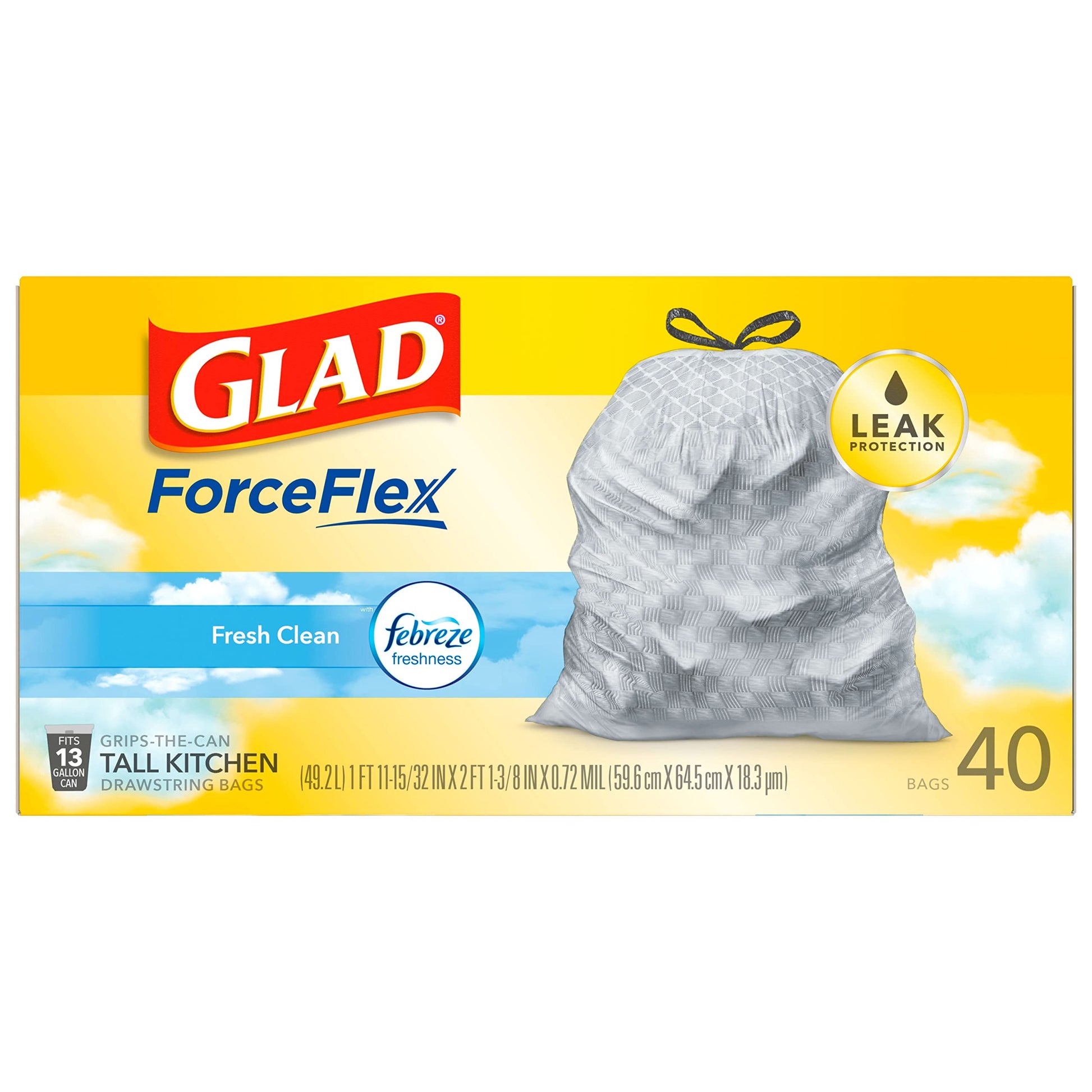 Glad Tall Kitchen Drawstring Bags 13 Gallon – Tear-Resistant ForceFlex Liners for Active Family Homes, 240 Count Bulk Pack