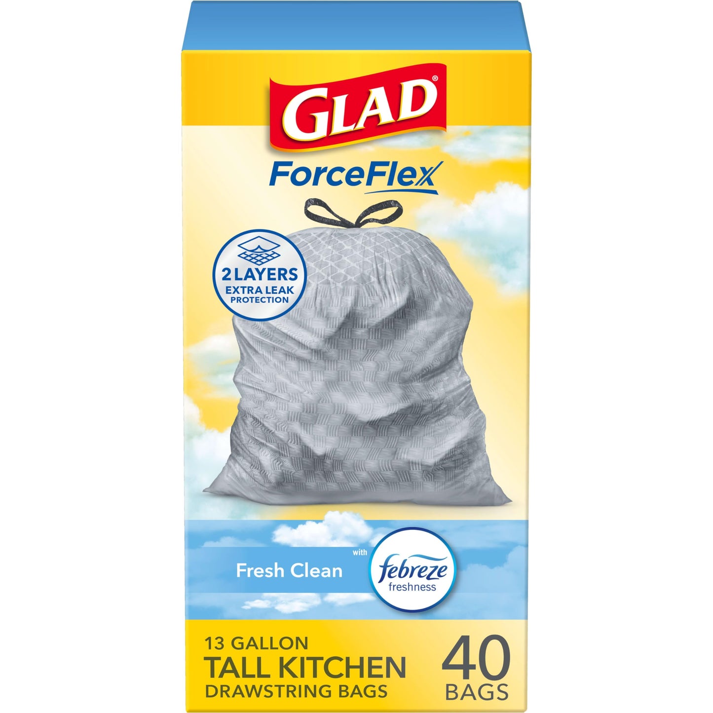 Glad Tall Kitchen Drawstring Bags 13 Gallon – Tear-Resistant ForceFlex Liners for Active Family Homes, 240 Count Bulk Pack