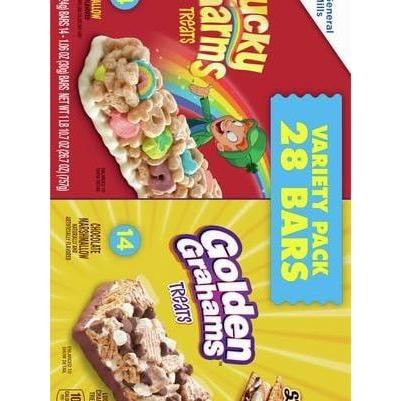 Golden Grahams Lucky Charms Treat Bars – Grab-and-Go Desk Snack for Afternoon Slumps at Work, 28-Count Variety Pack