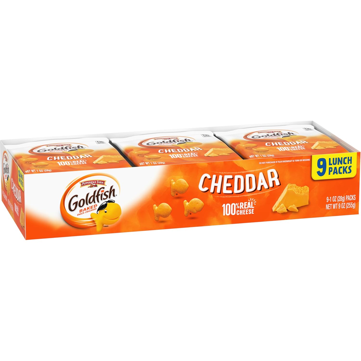 Goldfish Cheddar Cheese Crackers – Lunchbox Side for Kids Lunches, 1 oz Portion-Controlled Packs, 9 Count Tray