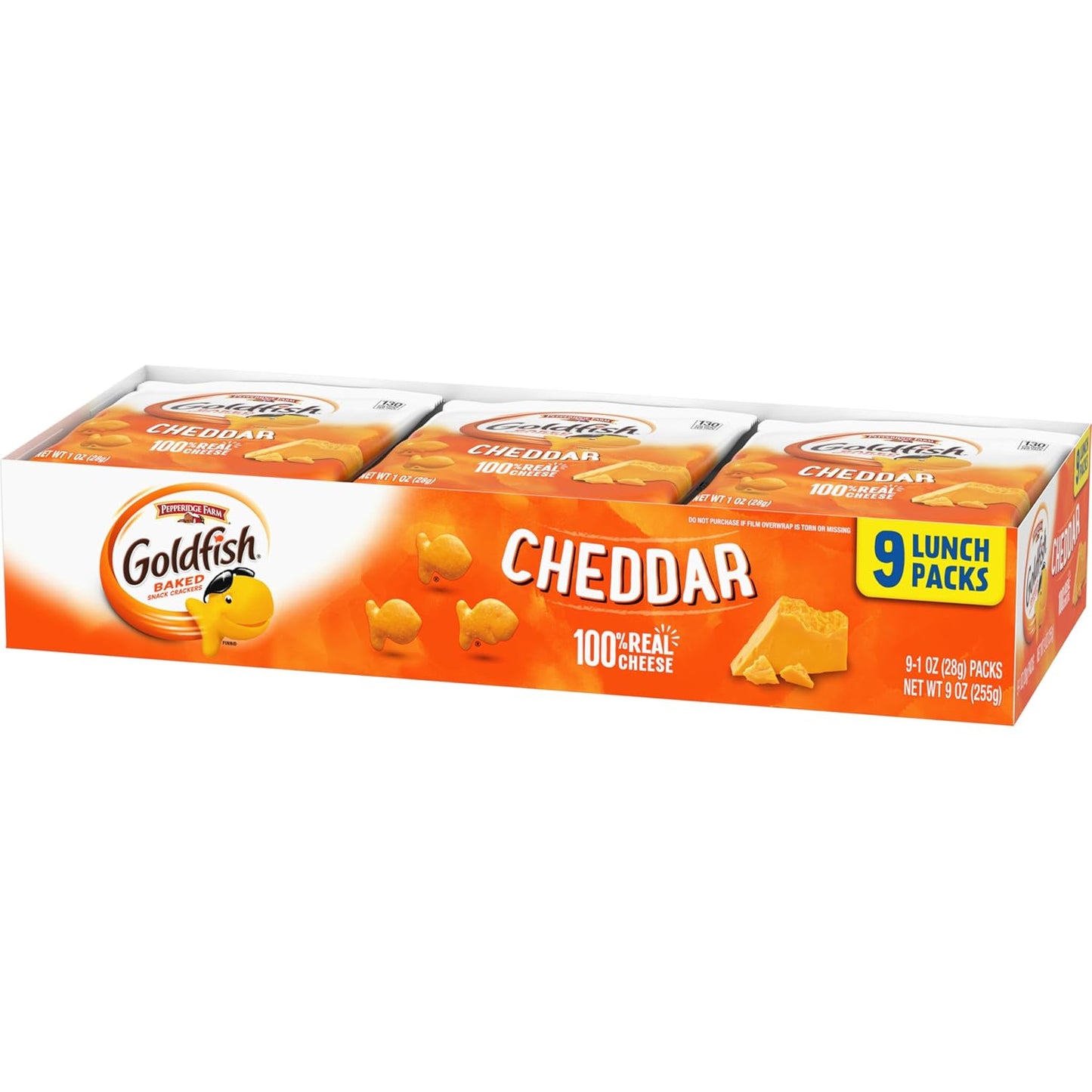 Goldfish Cheddar Cheese Crackers – Lunchbox Side for Kids Lunches, 1 oz Portion-Controlled Packs, 9 Count Tray