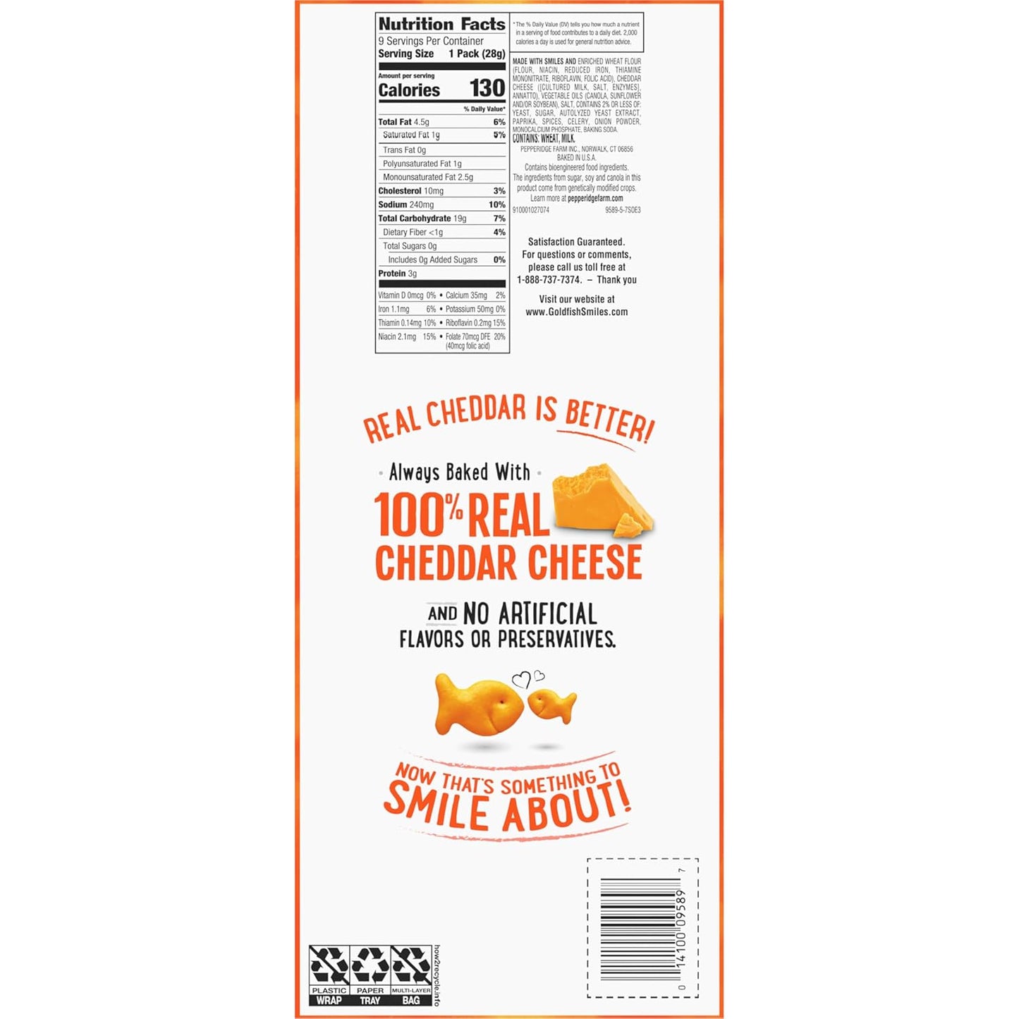 Goldfish Cheddar Cheese Crackers – Lunchbox Side for Kids Lunches, 1 oz Portion-Controlled Packs, 9 Count Tray