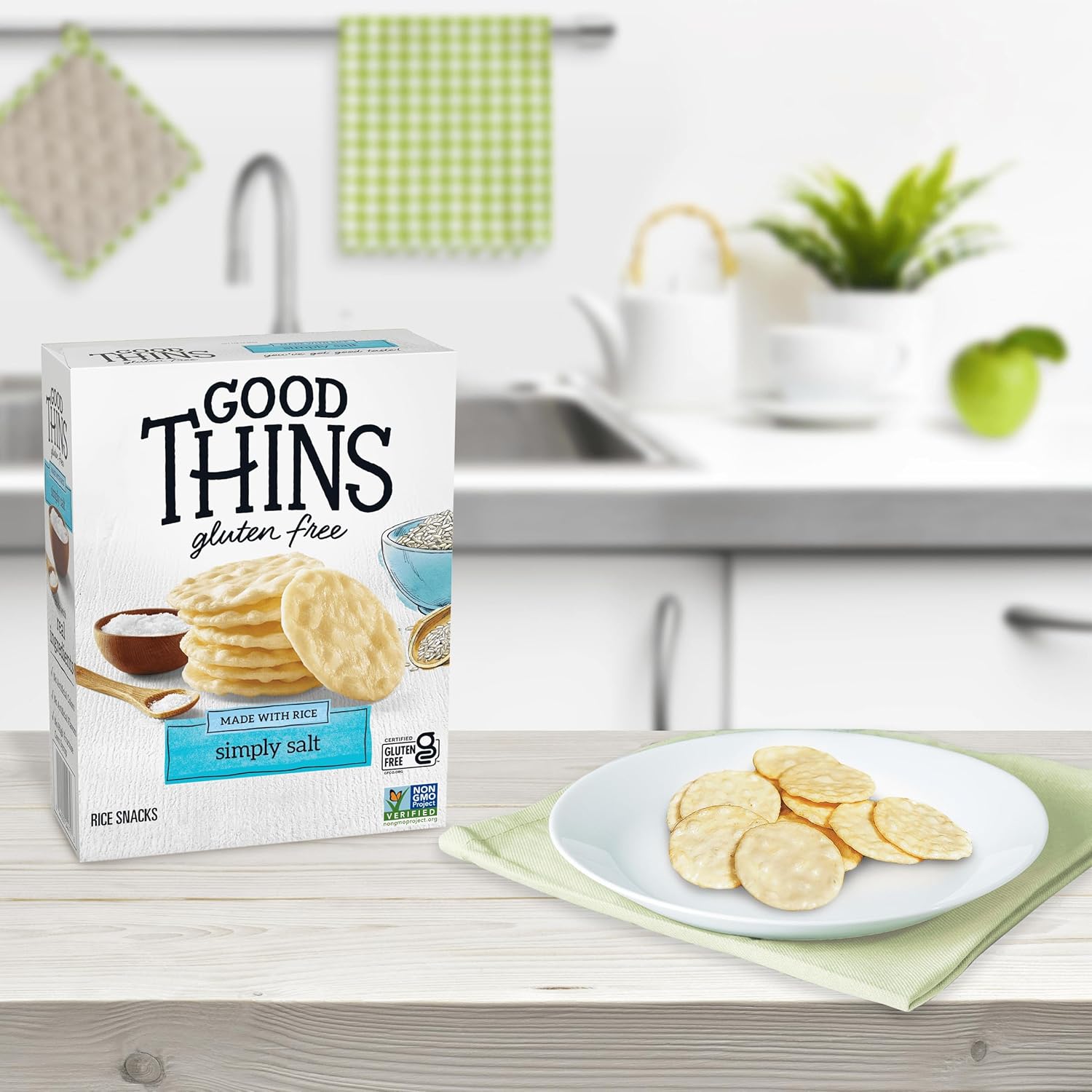 Good Thins Simply Salt Rice Snacks Gluten Free Crackers for Clean Eating Routine, Soup and Salad Pairing at Home