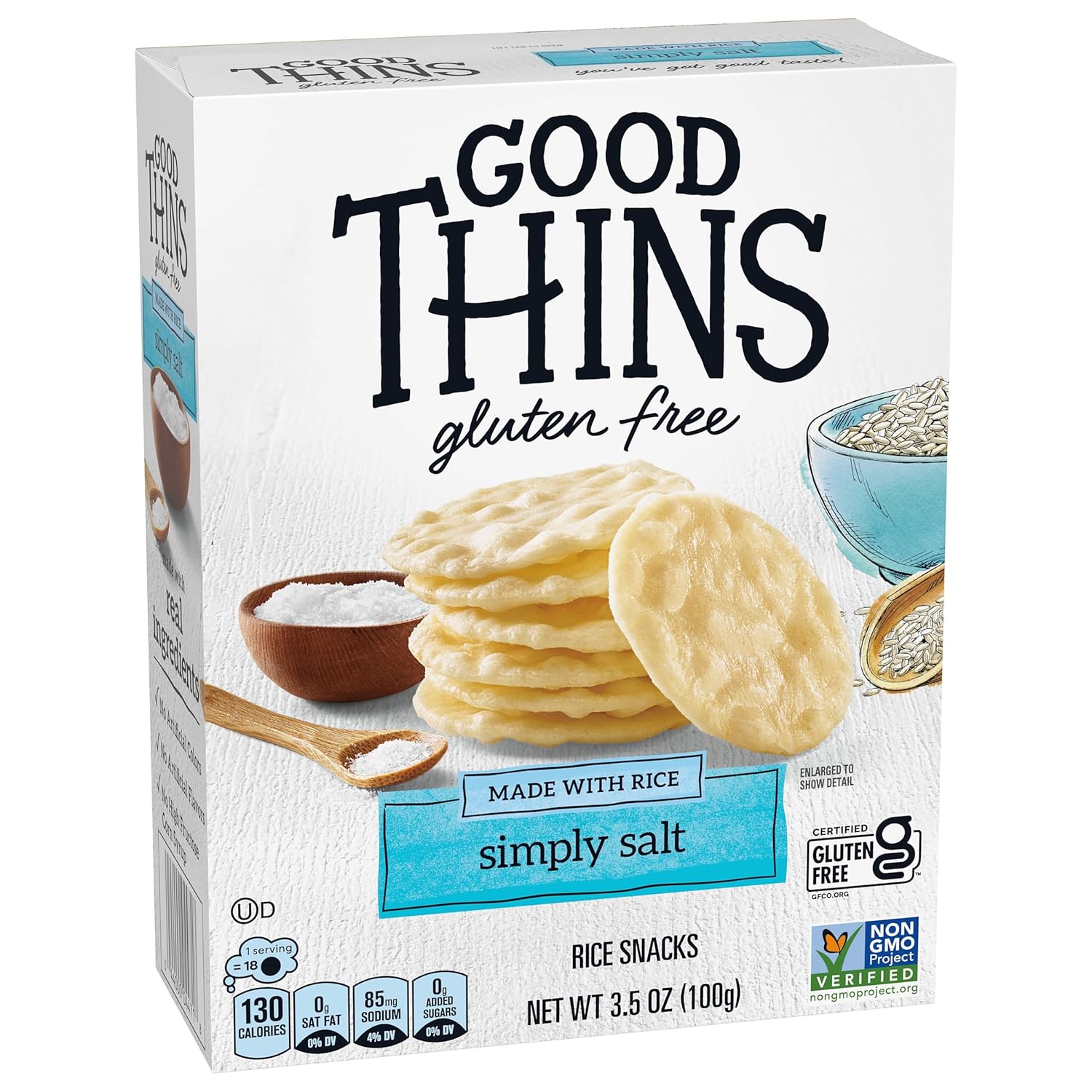 Good Thins Simply Salt Rice Snacks Gluten Free Crackers for Clean Eating Routine, Soup and Salad Pairing at Home