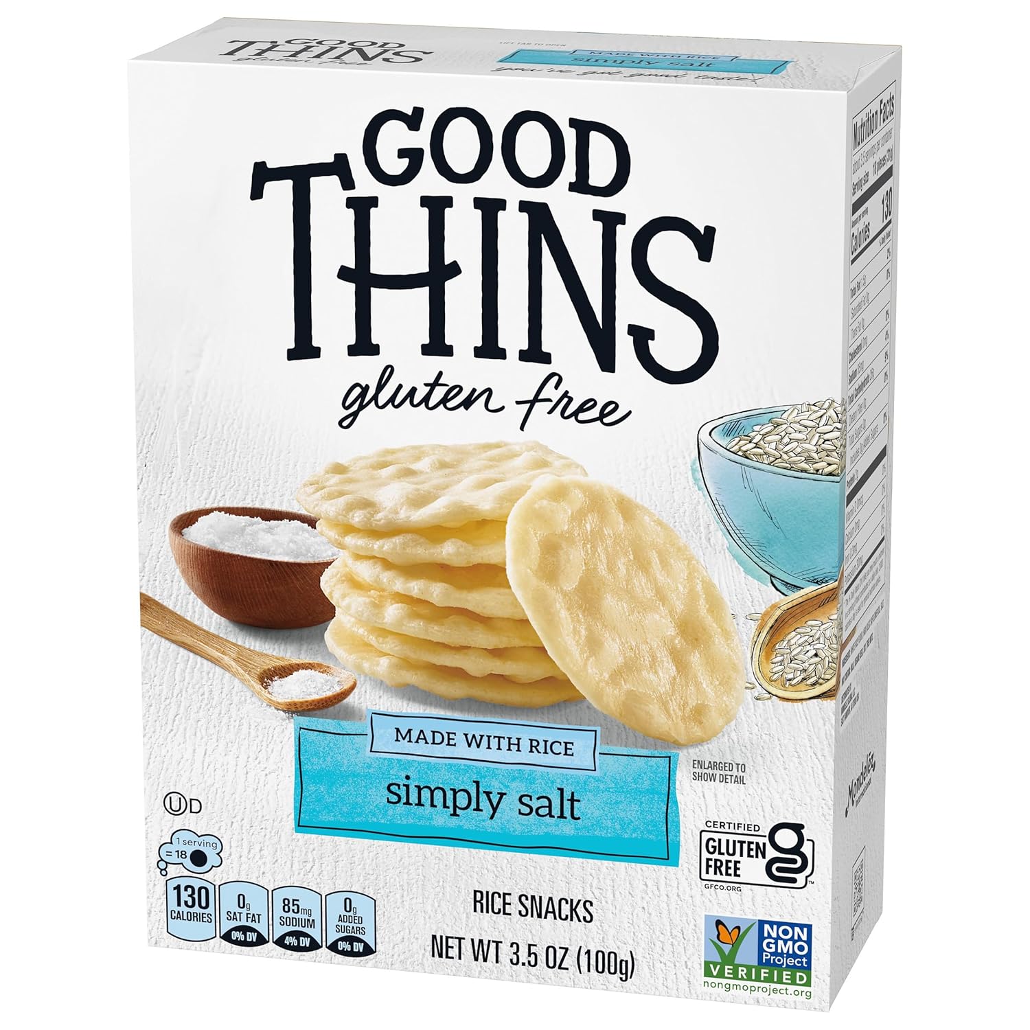 Good Thins Simply Salt Rice Snacks Gluten Free Crackers for Clean Eating Routine, Soup and Salad Pairing at Home