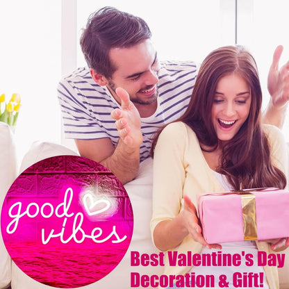 Good Vibes Neon Sign – Christmas Gift for Teen Girls, Heart-Shaped USB Neon Sign for Dorm Room Aesthetic