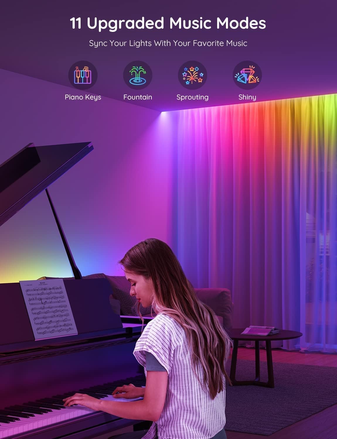 Govee RGBIC LED Strip Lights – Modern Home Office Desk Backdrop with Multi-Color RGBIC, Bluetooth Decor, 16.4ft