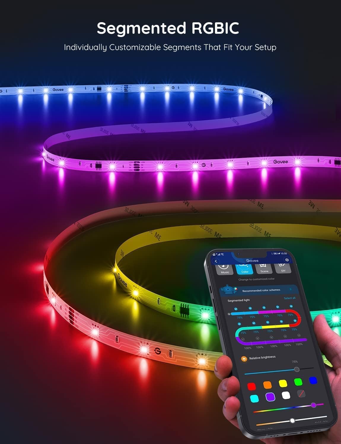 Govee RGBIC LED Strip Lights – Modern Home Office Desk Backdrop with Multi-Color RGBIC, Bluetooth Decor, 16.4ft
