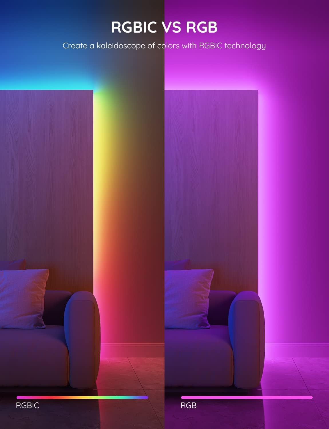 Govee RGBIC LED Strip Lights – Modern Home Office Desk Backdrop with Multi-Color RGBIC, Bluetooth Decor, 16.4ft
