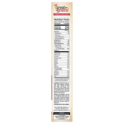 Great Grains Cranberry Almond Crunch Cereal – Wholesome Dried Cranberry Almond Cereal for Balanced Wellness Diets, 14 oz