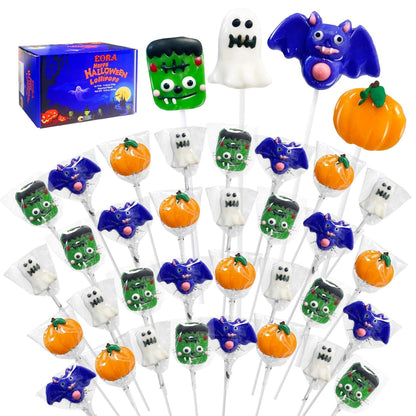 Halloween Lollipop Variety Pack for Kids Class Party and Trick or Treat Night, Handcrafted Pumpkin Ghost Bat Cat Suckers Individually Wrapped 42 Count Bulk Candy
