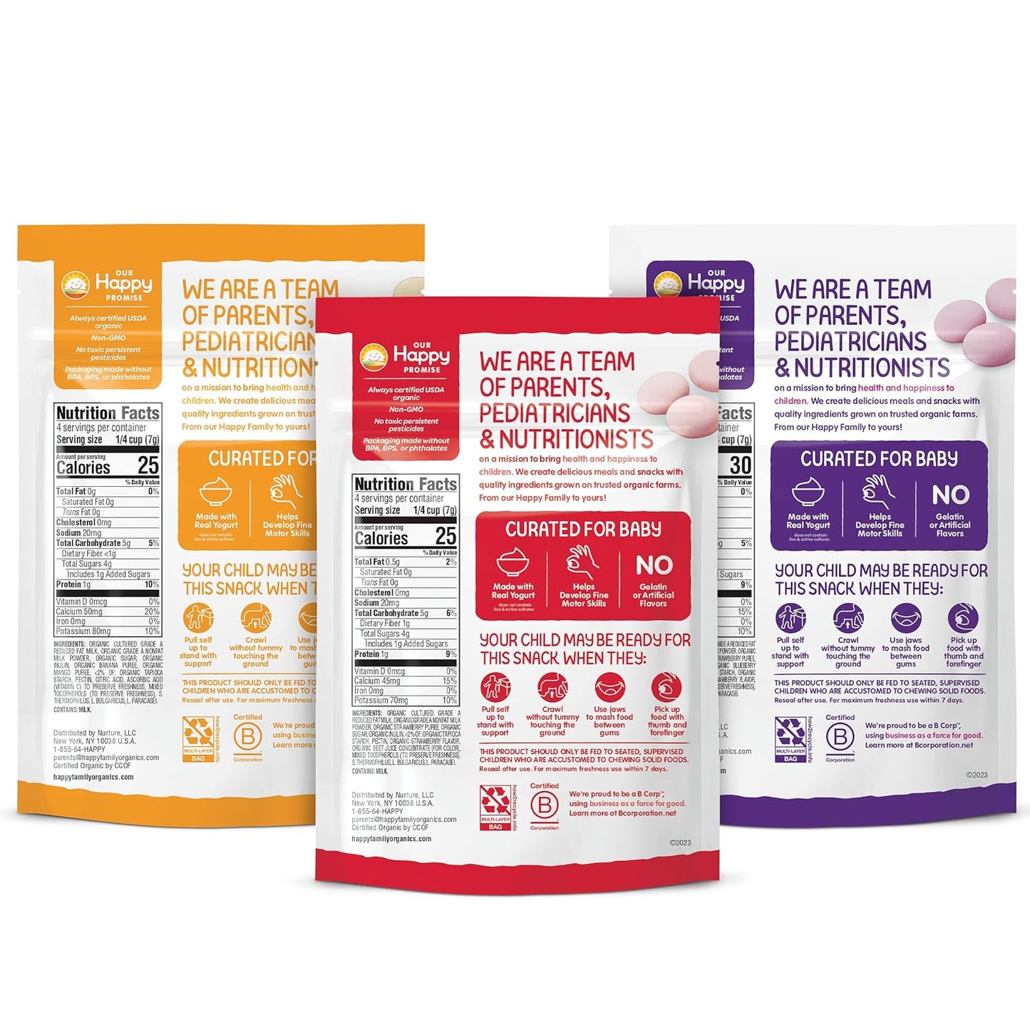 Happy Baby Organics Yogis – Organic Baby Snack Variety Pack for Daycare Lunchbox and Diaper Bag, 1 oz Pouches
