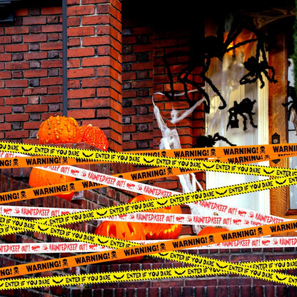 Haunted Keep Out Caution Tape – Fright-Themed Living Space Decoration for Halloween House Parties