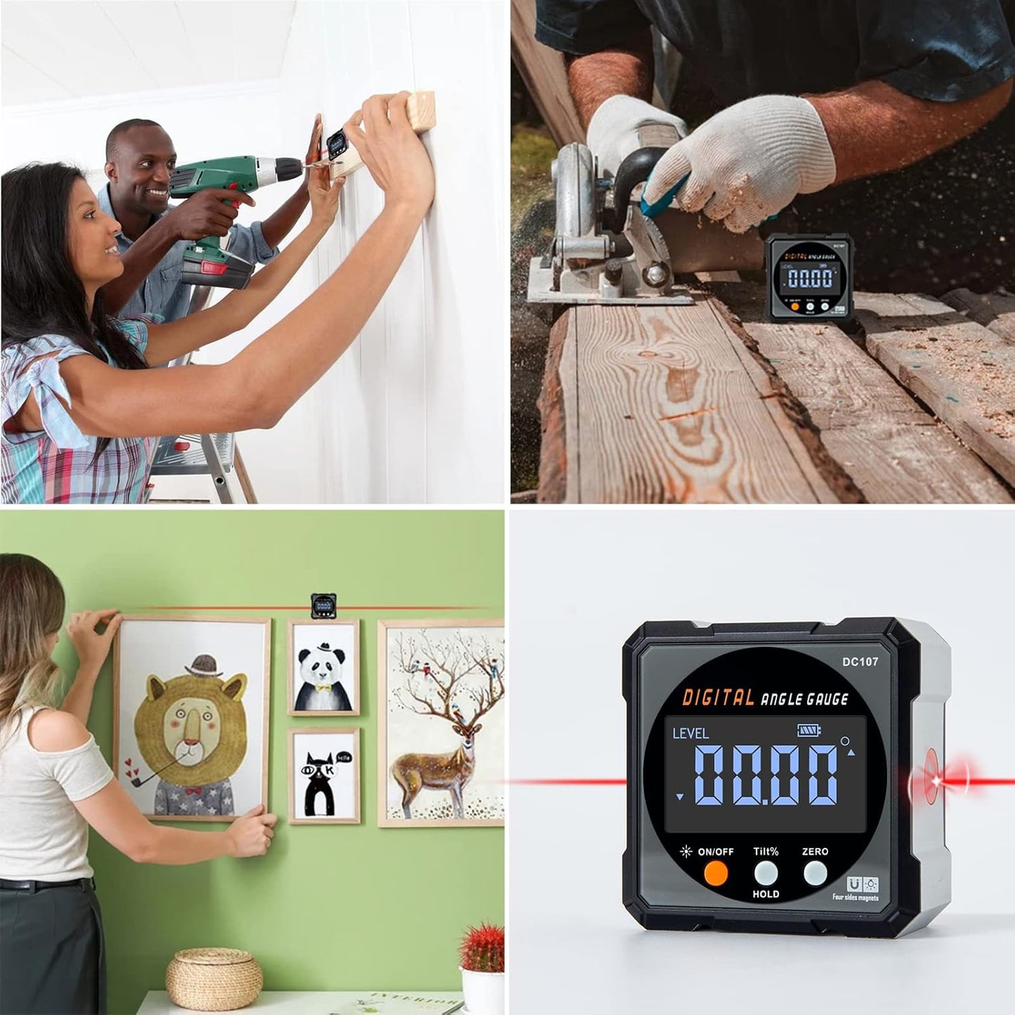 HERRMILL Electronic Angle Gauge with Laser - Valentines Day Gift for Him Who Loves Tools, Compact Miter Protractor for Woodworking