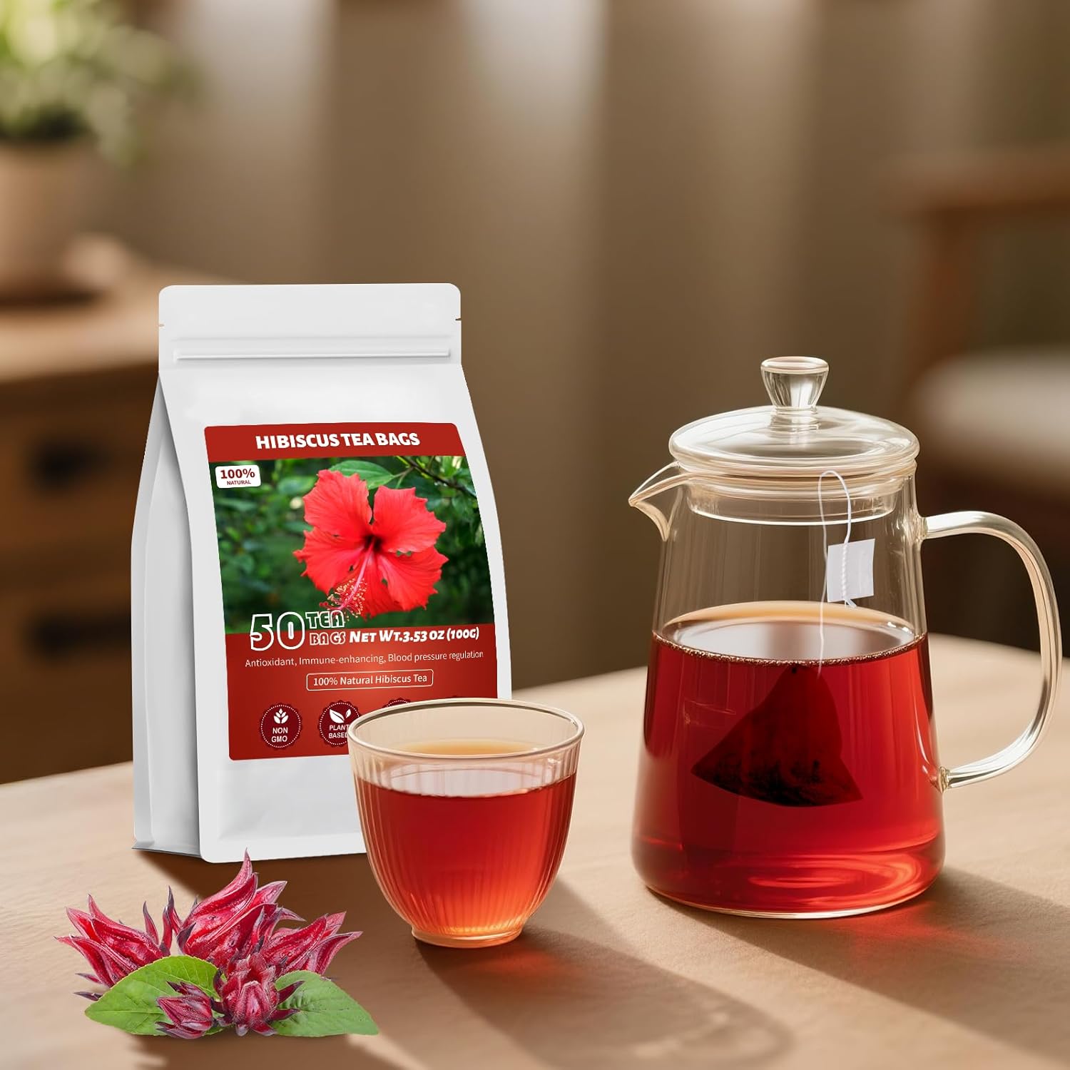 Hibiscus Tea Bags – Nightly Meditation Drink for Blood Pressure Wellness, Organic Floral Herbal Blend