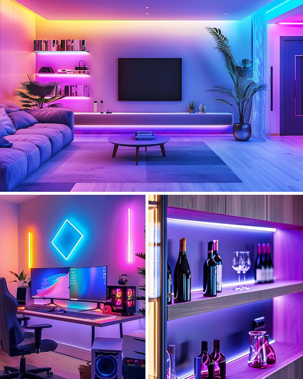 HitLights Pre-Cut 12 Inch LED Strip Lights with UL Certified Power Supply for Safe Holiday Decor, Party Venue, and Sleep Friendly Glow