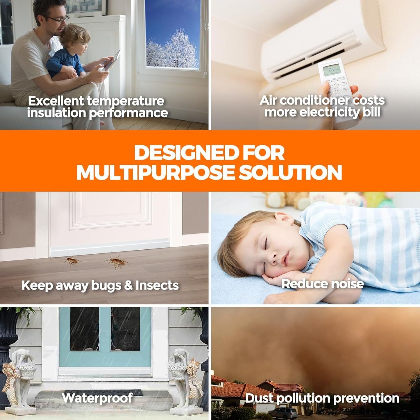 Holikme Door Sweep for Family Homes With Toddlers, Soft Silicone Edge Guards Door Bottoms From Pinches