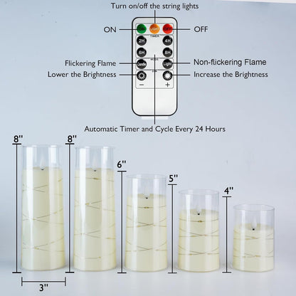 Homemory Fairy Light Flameless Pillar Set – Bridal Shower and Wedding Registry Gift, Ivory Battery Candles 4 to 8 Inch