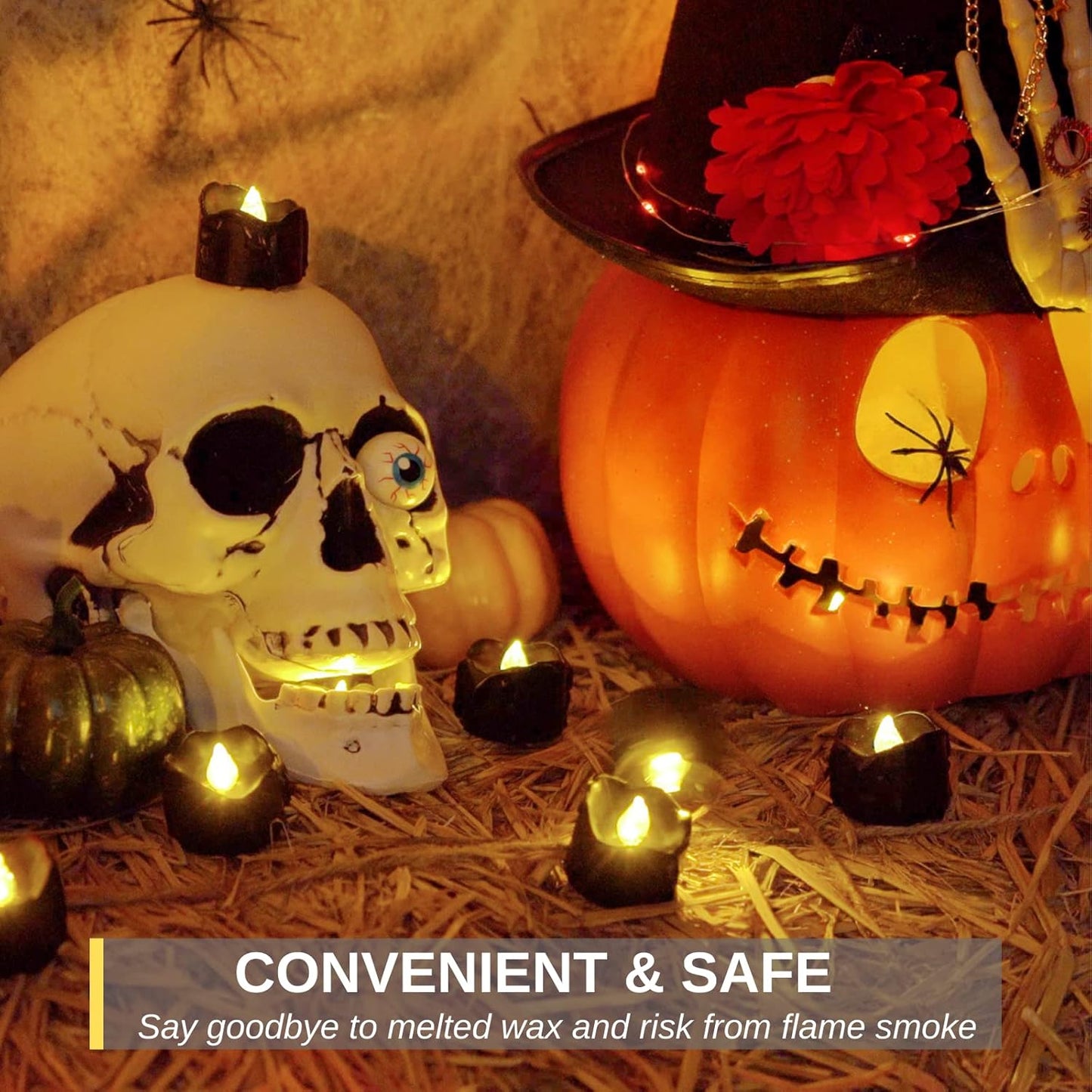 Homemory Flameless Halloween Tea Lights Set – Black Drip Candles for Haunted Tabletop Displays, Cauldrons & Aesthetic Home Styling