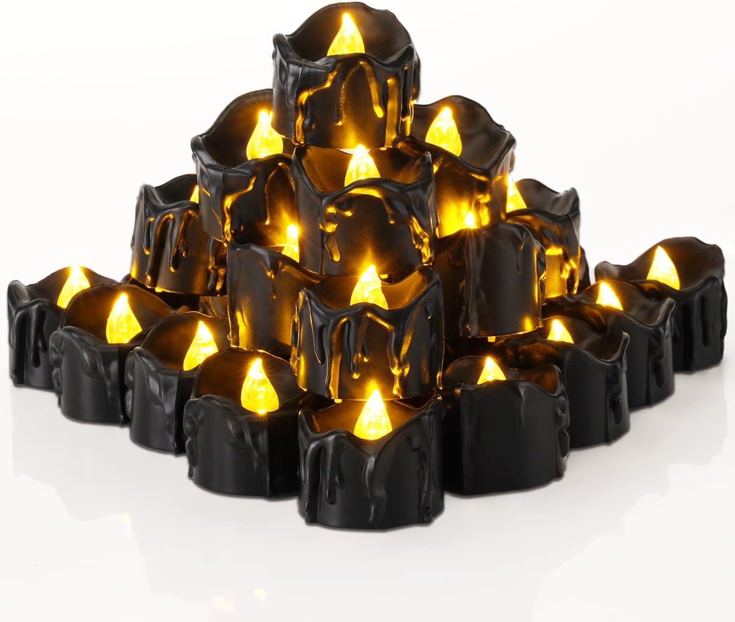 Homemory Flameless Halloween Tea Lights Set – Black Drip Candles for Haunted Tabletop Displays, Cauldrons & Aesthetic Home Styling