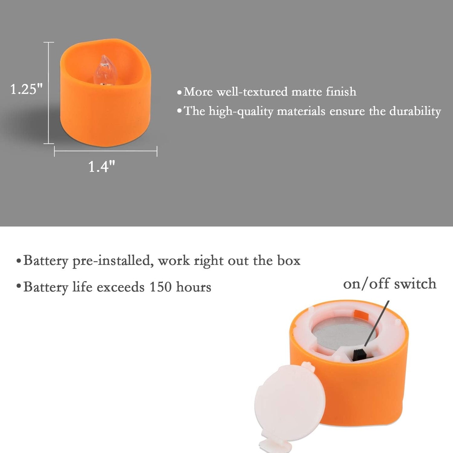 Homemory LED Battery Tea Lights Orange 12 Pack with Replaceable Batteries — Heat Free Electric Votive Candles for Safe Autumn Decorating
