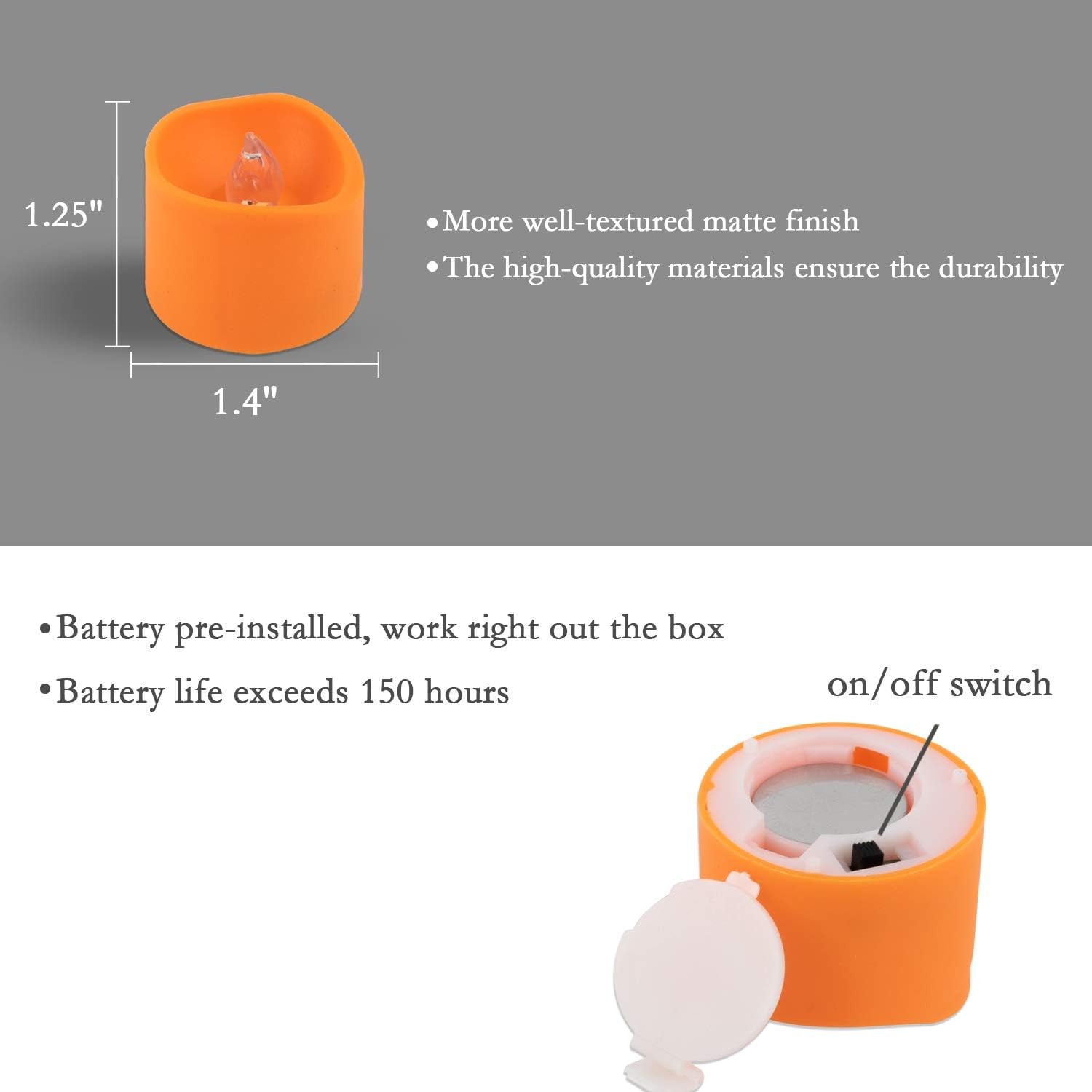 Homemory LED Battery Tea Lights Orange 12 Pack with Replaceable Batteries — Heat Free Electric Votive Candles for Safe Autumn Decorating