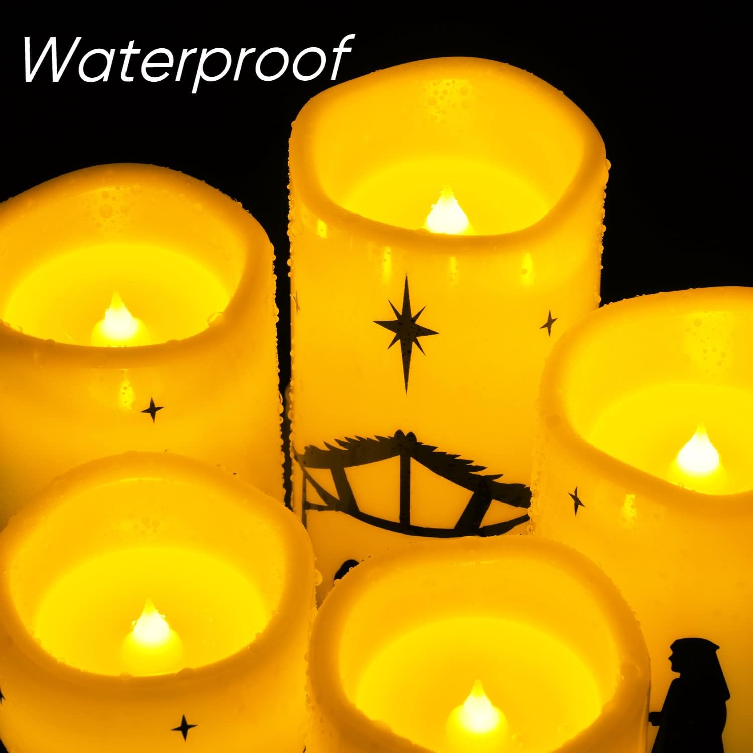 Homemory Nativity Pillar Candle Collection - Dining Table Christmas Eve Centerpiece with Flicker Mode, 5 Pack Battery