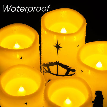 Homemory Nativity Pillar Candle Collection - Dining Table Christmas Eve Centerpiece with Flicker Mode, 5 Pack Battery
