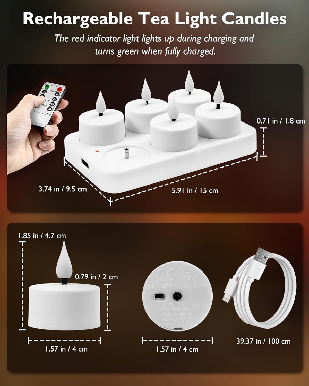 Homemory Rechargeable Tealights for Dining Room Centerpieces, Smokeless 3D Flame Design