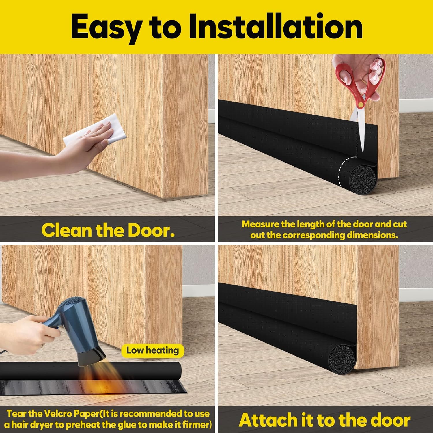 HomeProtect Minimalist Door Bottom Seal in Black or White – Neutral Draft Blocker for Uncluttered Interiors
