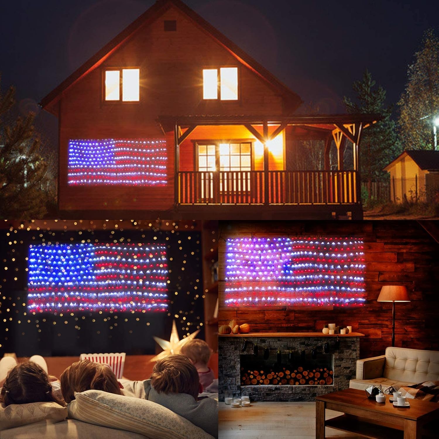 HYH 420 LED American Flag Lights – Weatherproof Outdoor Christmas and Veterans Day Yard Decoration, Net Mesh Design