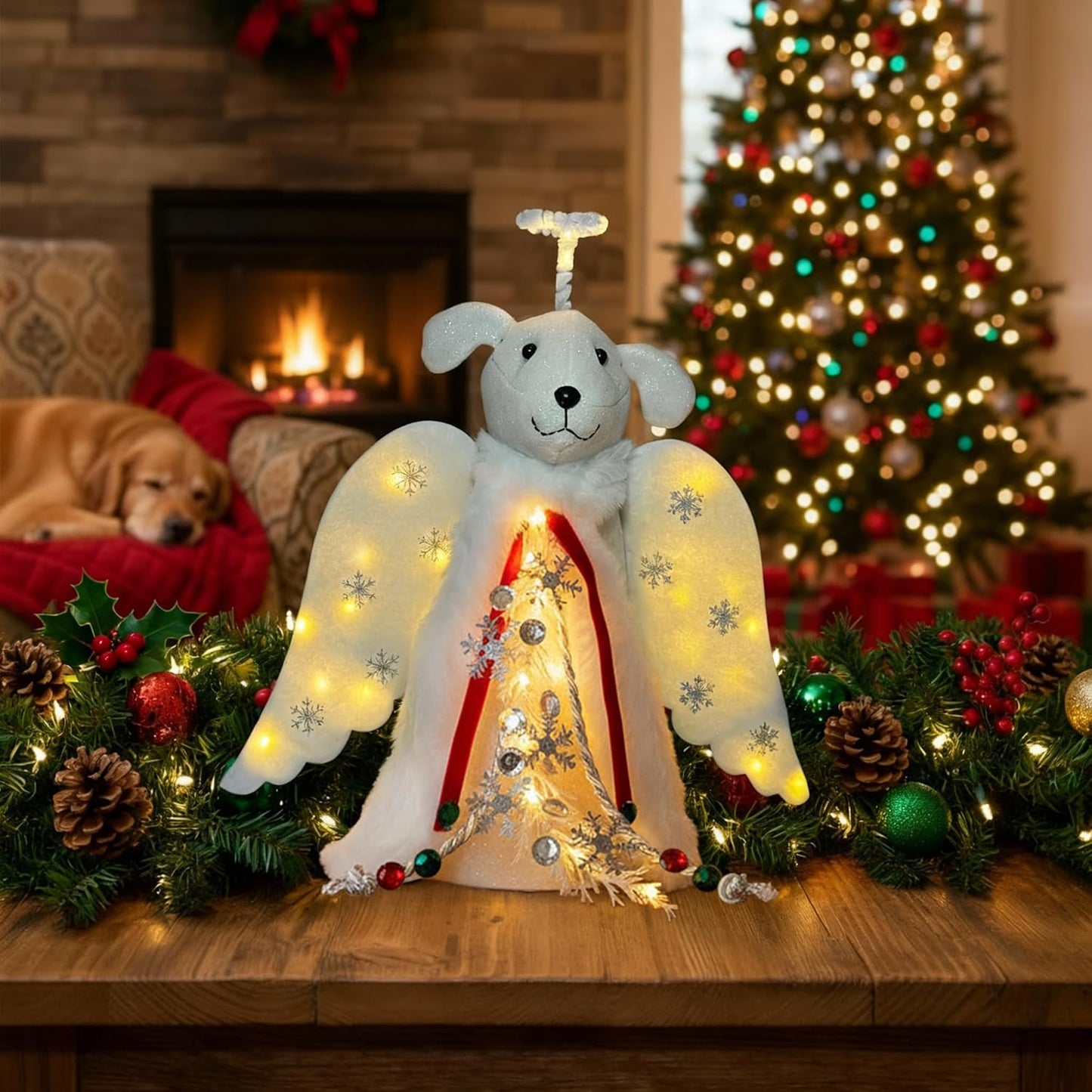iHeartDogs Dog Angel Ornament Topper – Charity Gift That Feeds 30 Shelter Dogs, Perfect for the Pet Lover on Your List