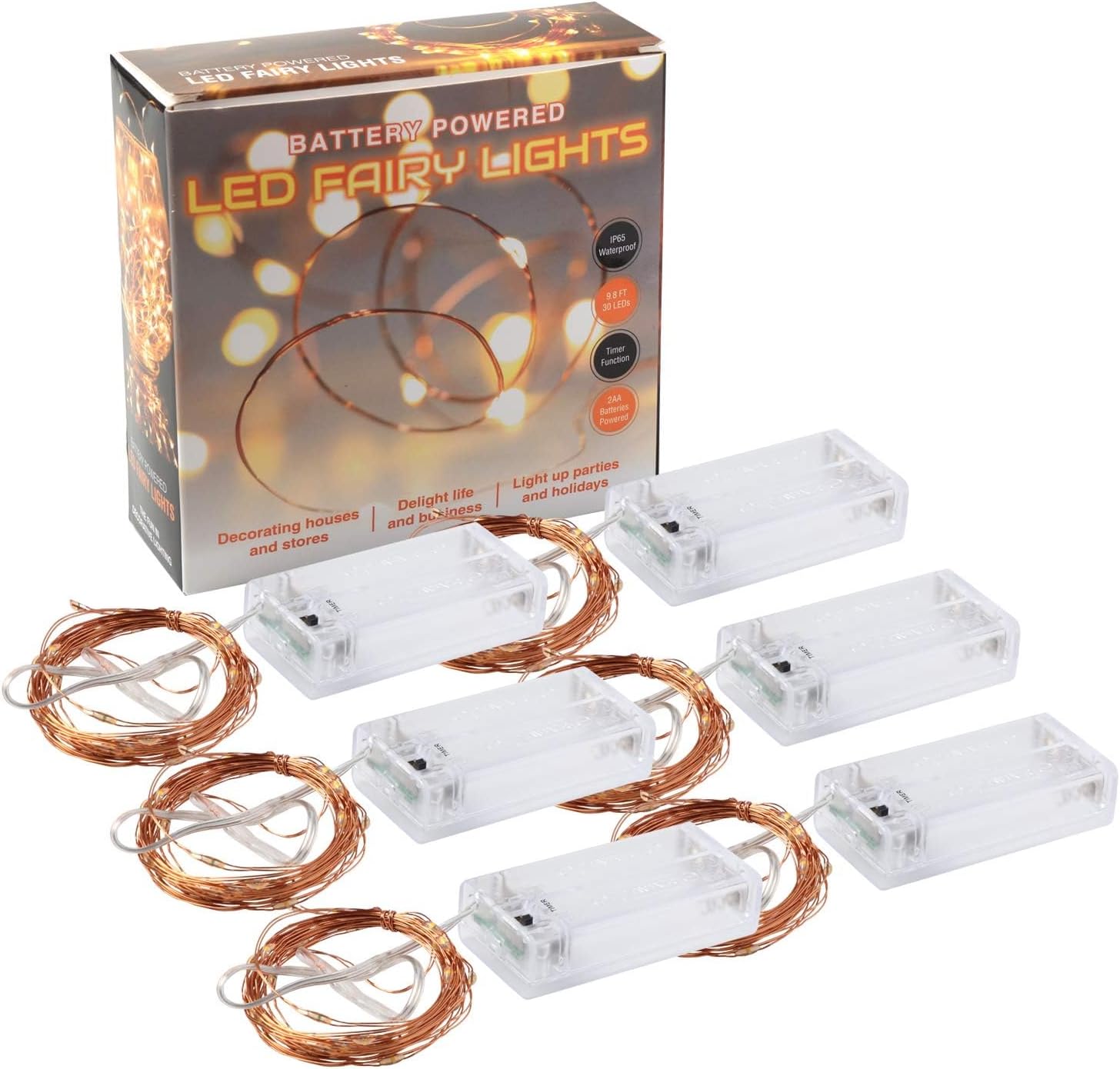 innotree Copper Wire Fairy Lights – Toddler-Safe Ambient Lighting for Kids' Room, No Flame No Heat 10ft Strands 6-Pack