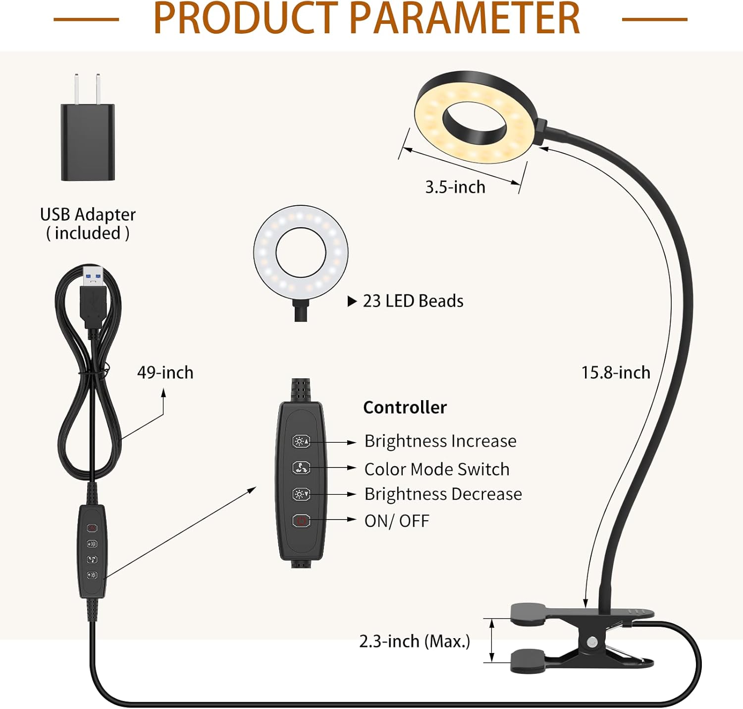 iZELL Travel LED Reading Lamp with USB Power – Compact Clip-On Light for Campers, RV Living, and Hotel Nightstands