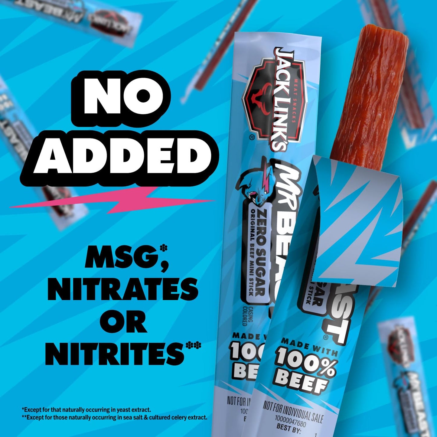 Jack Link's x MrBeast Zero Sugar Mini Beef Sticks – Lunchbox-Stuffing Kids Snack, 6g Protein 12 Count