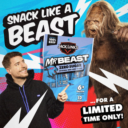 Jack Link's x MrBeast Zero Sugar Mini Beef Sticks – Lunchbox-Stuffing Kids Snack, 6g Protein 12 Count