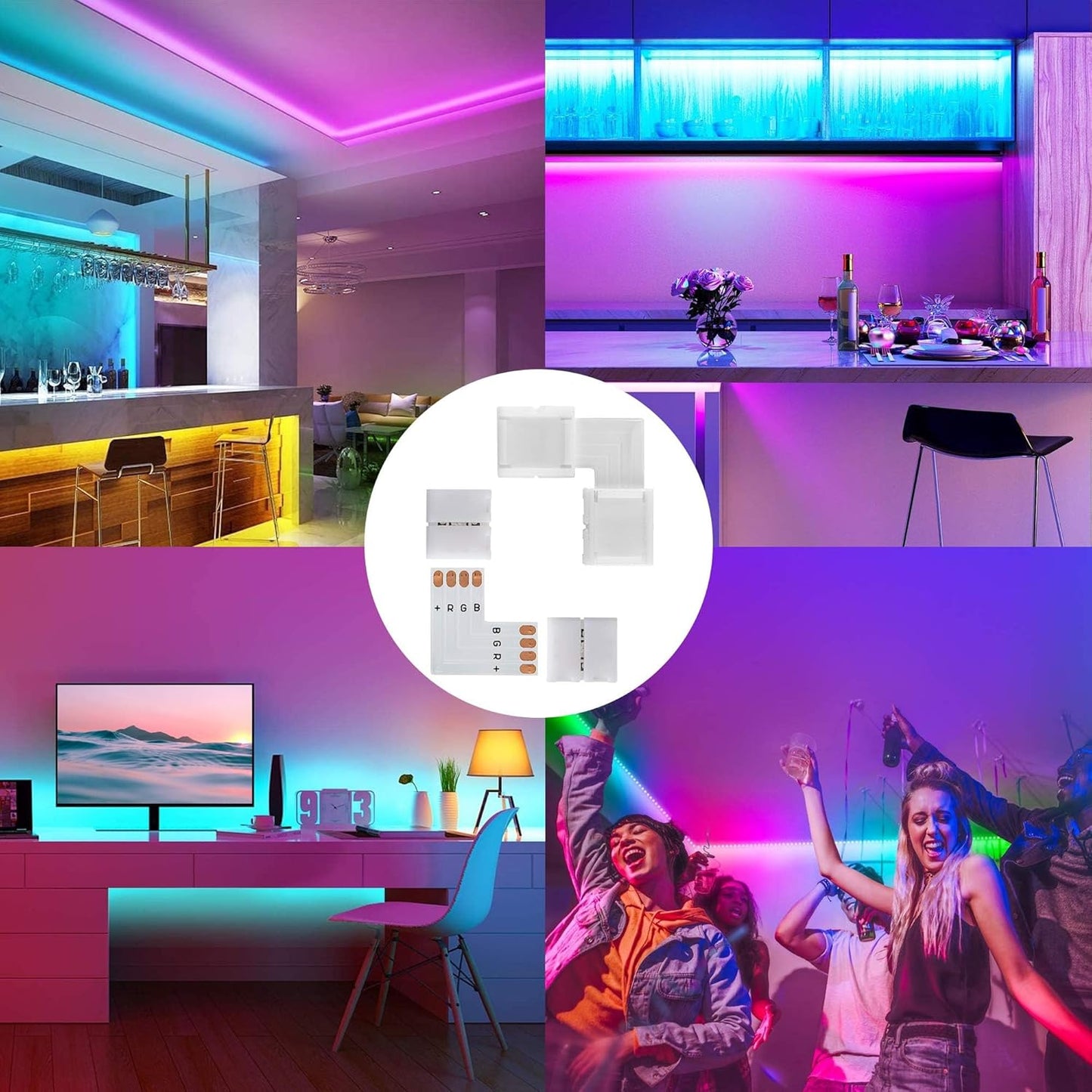 JACKYLED No-Solder LED Strip Connectors for Dorm Room and Apartment RGB Setups, Tool-Free and Worry-Free