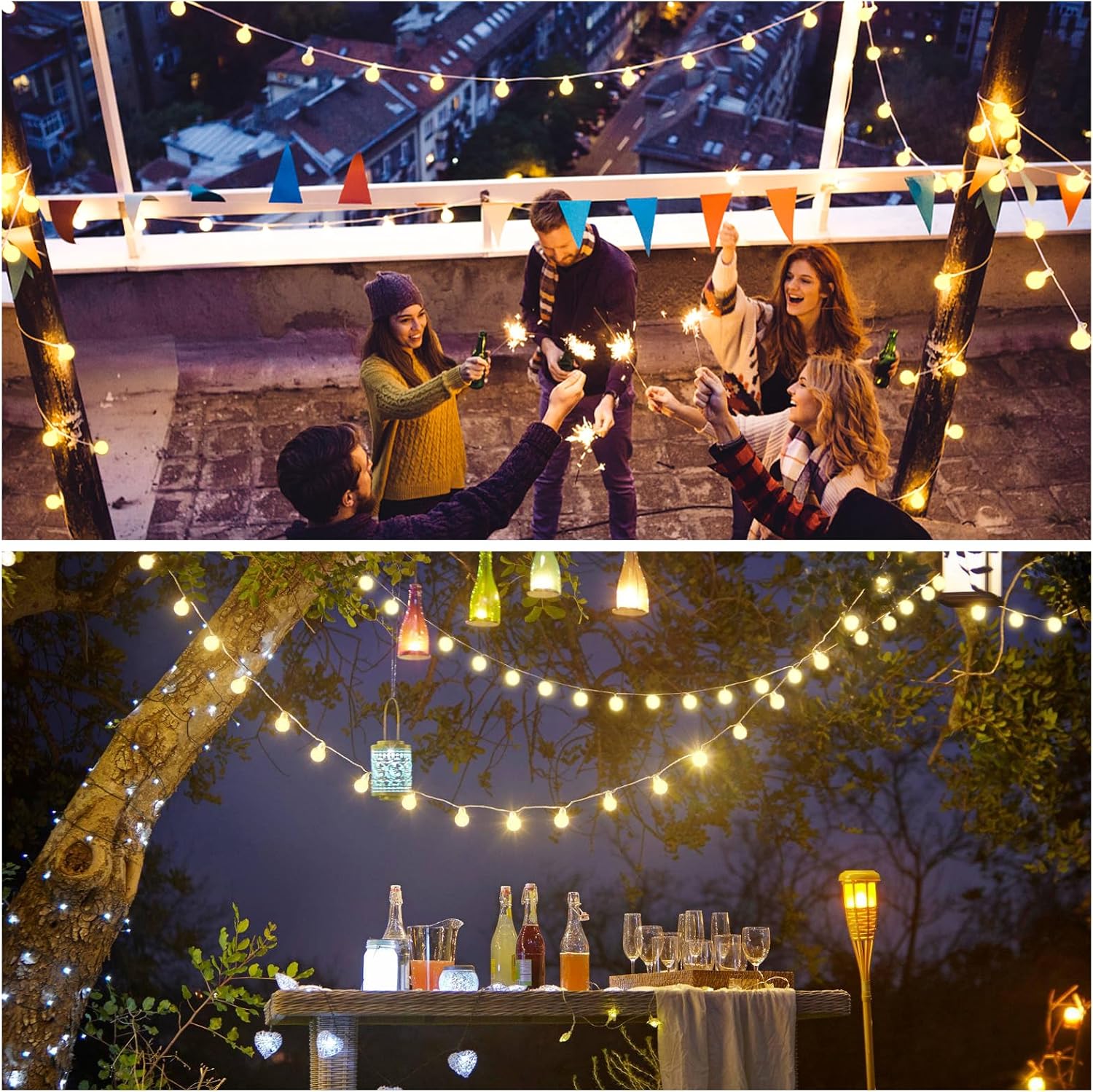 JMEXSUSS 33ft Connectable Globe String Lights Outdoor – Waterproof Hanging Lights for Patio Party Setup, Backyard and Garden Event Decor