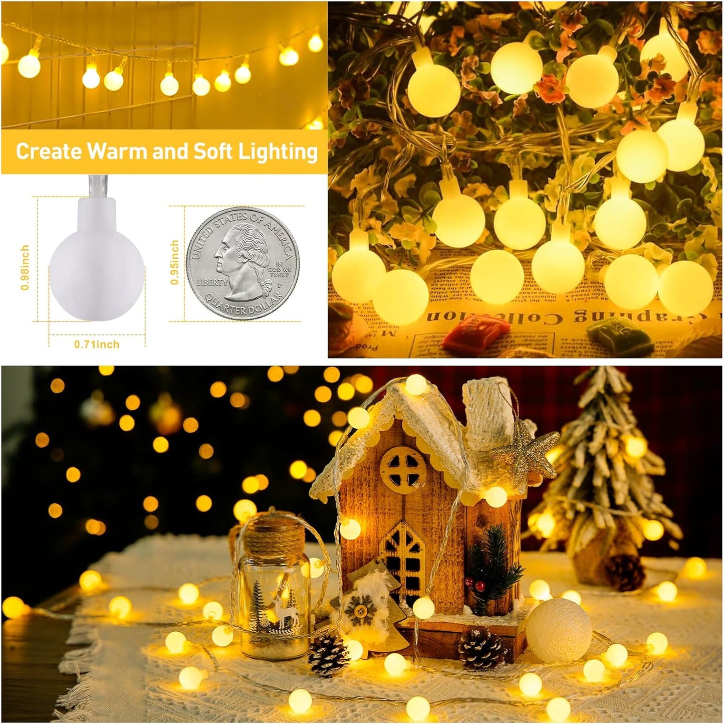 JMEXSUSS 33ft Connectable Globe String Lights Outdoor – Waterproof Hanging Lights for Patio Party Setup, Backyard and Garden Event Decor